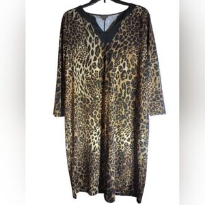 Chicos Leopard Print V-Neck Dress Size Chicos 2 Mobwife Glam Vacation Office
